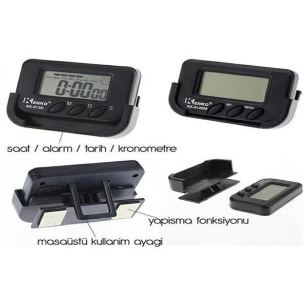 Buffer® Ev Ve Araç Tipi Dijital Saat Kronometreli Alarmlı Pilli Saat