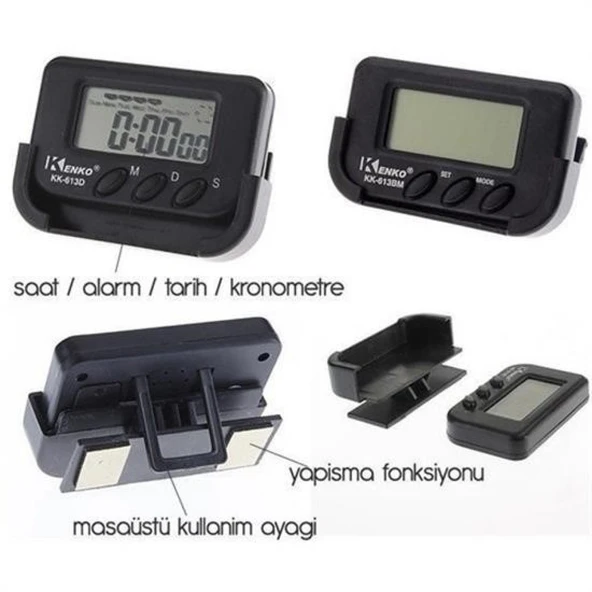 Buffer® Ev Ve Araç Tipi Dijital Saat Kronometreli Alarmlı Pilli Saat - 2