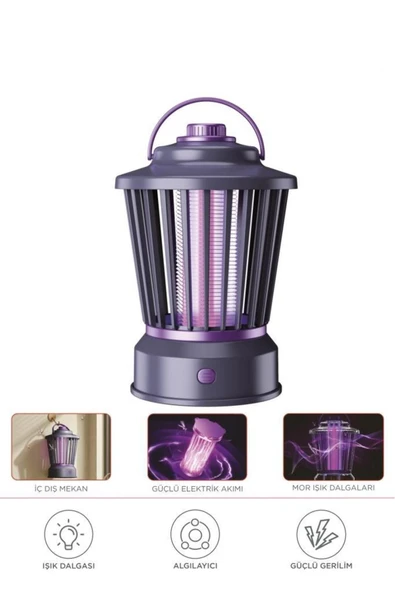 Şarjlı Uv Işıklı Elektrikli Sivrisinek Öldürücü Lamba Sinek Kovucu Sineksavar Siyah