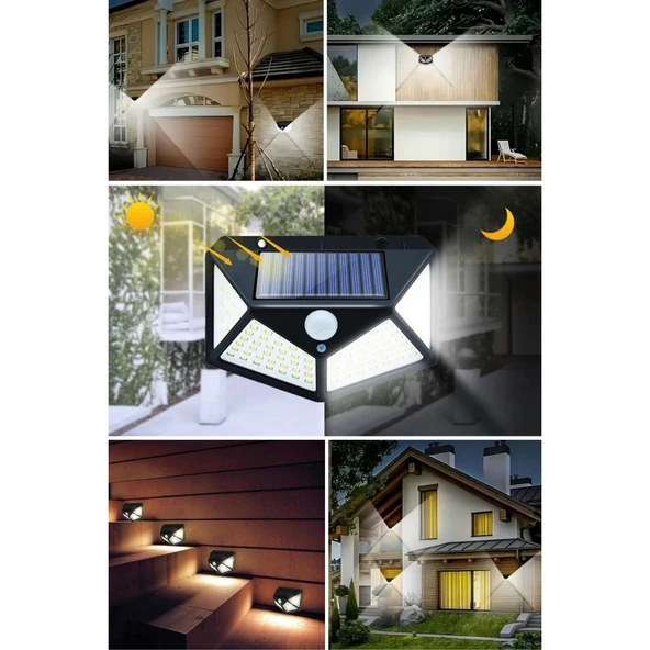 Buffer® 100 Ledli 3 Farklı Aydınlatma Ayarlı Solar Güneş Enerjili Hareket Sensörlü Bahçe Duvar Lambası - 6