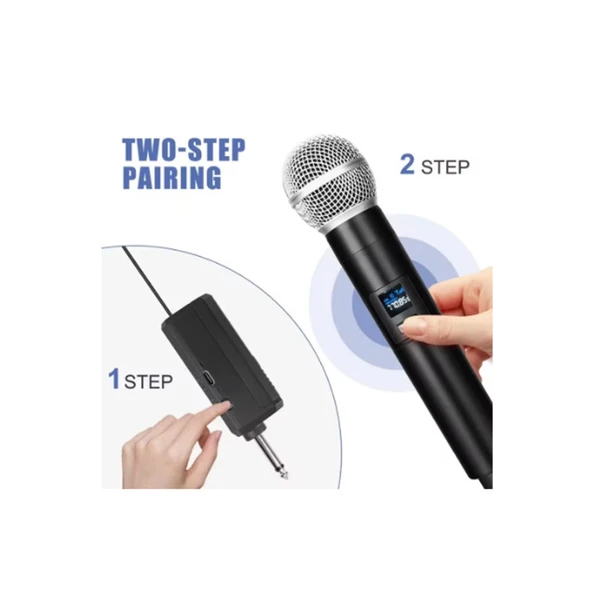 Profesyonel Çiftli Kablosuz Mikrofon Seti Karaoke Şarj Edilebilir 50 Metre Mesafe - 5