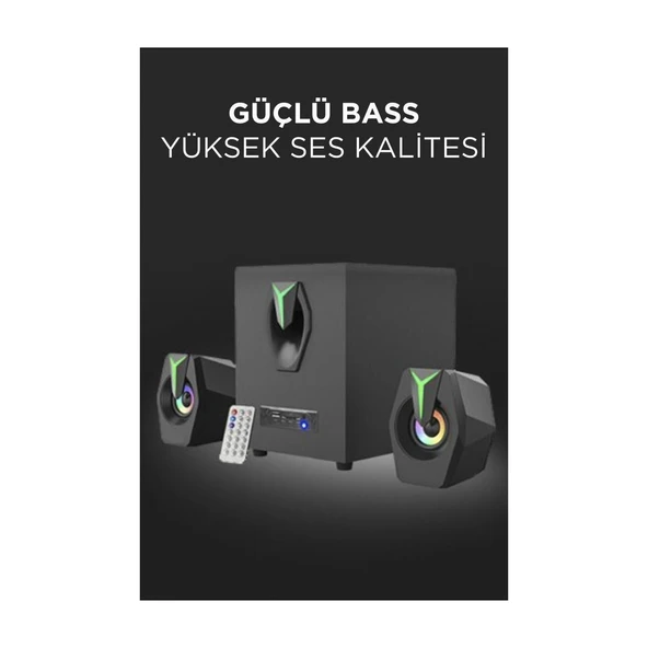 D38 Bluetooth Hoparlör 2 in1 Subwoofer Rgb Işıklı Bilgisayar Hoparlörü Speaker - 2