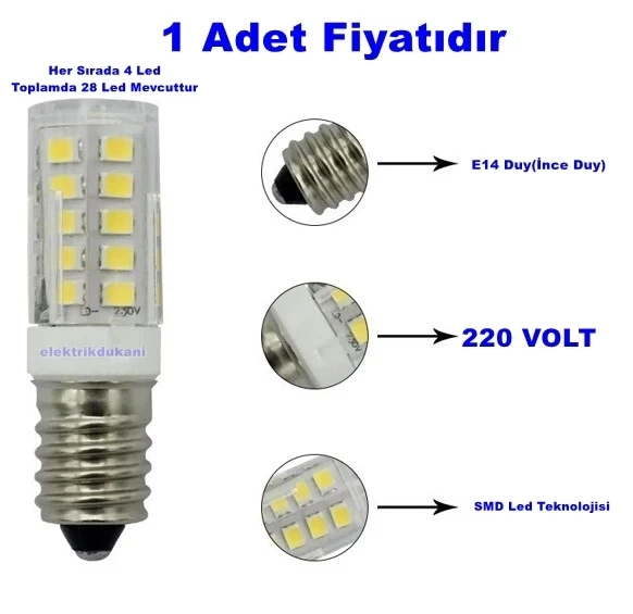 K2 E-14 2.5w Mısır Led Ampul GÜNIŞIĞI 3000k (İnce Duy Buz Dolabı Ampulu Gün Işığı Sarı Işık)