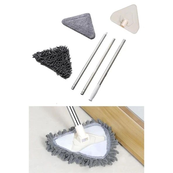 Buffer® Teleskopik Saplı 150 Cm Üçgen Mop Cam Duvar Tavan Fayans Parke Temizleyici Mop - 8