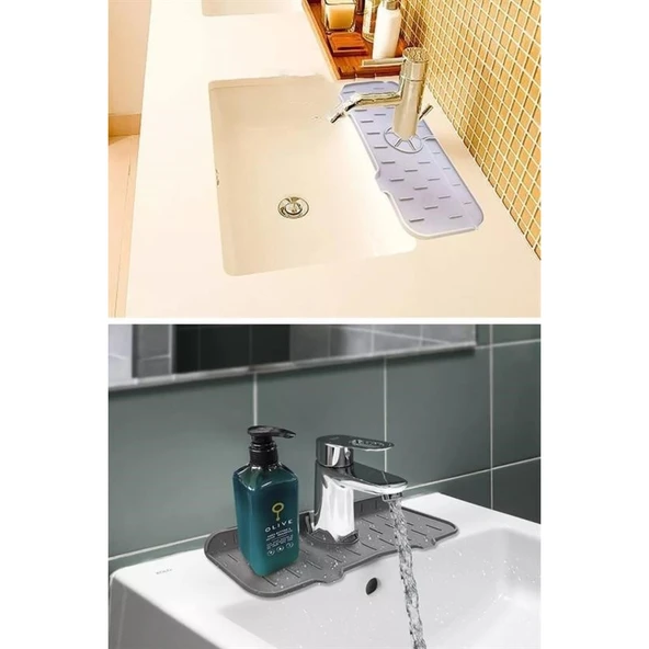 Buffer® Lavabo İçin Silikon Esnek Mat Musluk Sapı Damlama Tutucu Raf Mutfak Tezgahı Sıçrama Koruma - 8