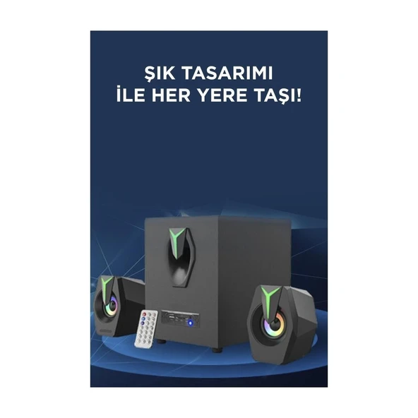 D38 Bluetooth Hoparlör 2 in1 Subwoofer Rgb Işıklı Bilgisayar Hoparlörü Speaker - 3