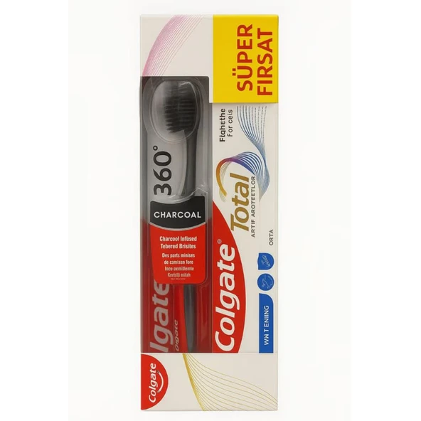 COLGATE TOTAL 50ML BEYAZ DİŞ MACUNU+ 360 DERECE CHARCOAL DİŞ FIRÇASI
