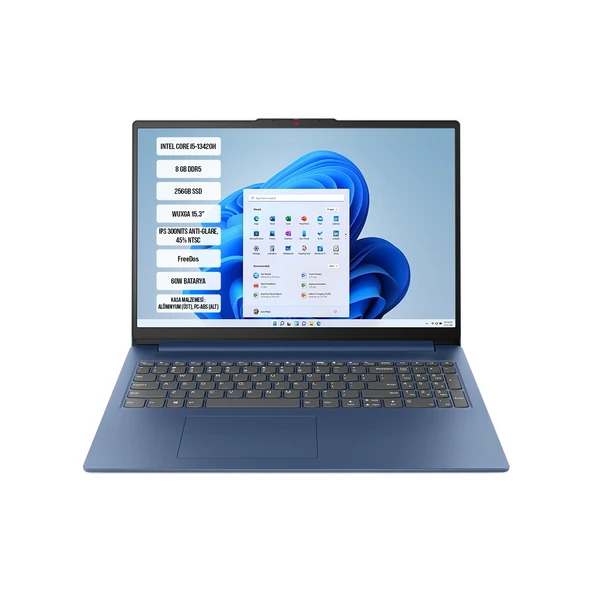 Ideapad Slim 3 15IRH10 83K10062TR Intel Core I5-13420H 8gb Ddr5 256GB SSD Wuxga 15.3" IPS 300Nits Freedos Taşınabilir Bilgisayar