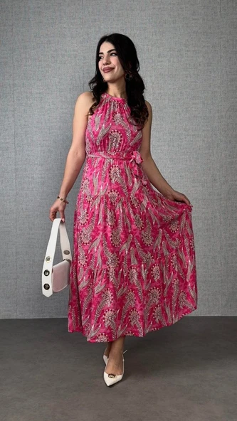 Kadın Omuzlardan Açık Boyundan Geçmeli Desenli Süprem Bluz ürün görseli