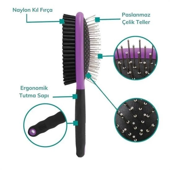 Buffer Çok Amaçlı Çift Taraflı Kolay Evcil Hayvan Kedi Köpek Temizleme Pet Fırçası - 6