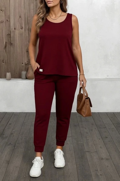 Kadın Askılı Yuvarlak Yaka Viskon Iki Iplik Bluz Ve Eşofman Altı Ikili Takım ürün görseli