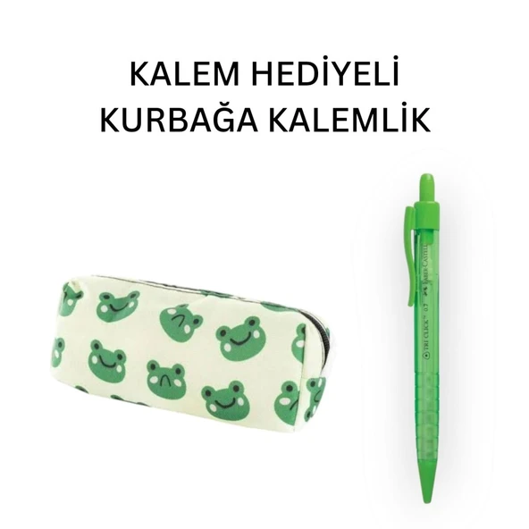 Yeşil Kurbağa Tatlı Kalemlik - Okul Kalemliği-Makyaj Çantası ve Hediye Yeşil Uçlu Kalem ürün görseli