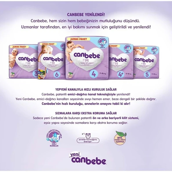 Canbebe Bebek Bezi Beden:6 (15-27Kg) Extra Large 256 Adet Dev Ekonomik Fırsat Pk - Resim 4