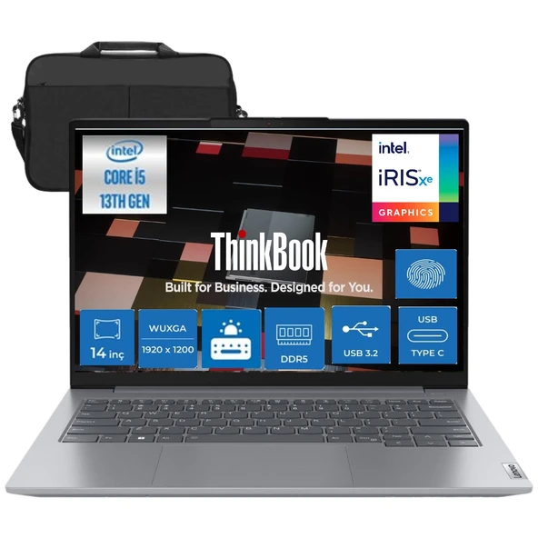 Lenovo Thinkbook 14 G6 Irl Intel Core I5-13420H 32 GB 2tb SSD UHD Graphics 14" Wuxga 300NIT Freedos Taşınabilir Bilgisayar 21KG00UCTR9 & Cimete Çanta ürün görseli 1