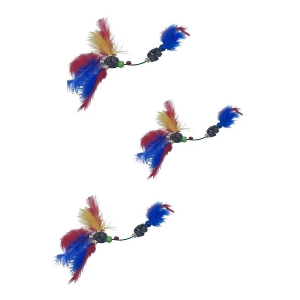 Buffer® Tüylü Tahta Boncuklu Zilli Kedi Oyuncağı Çok Renkli Kedi Oyuncak - 6