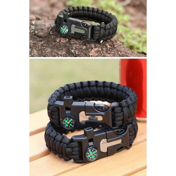Buffer® 5'i 1 Arada Çok Fonksiyonlu Hayatta Kalma Bilekliği Pusula, Düdük, Çakmak Taşı Ve Şemsiye İpi Bileklik - 8