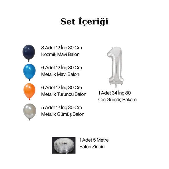 Kozmik Temalı Doğum Günü Seti Kozmik Mavi Turuncu Gümüş Mavi Balonlar Gümüş Folyo Rakam - 2