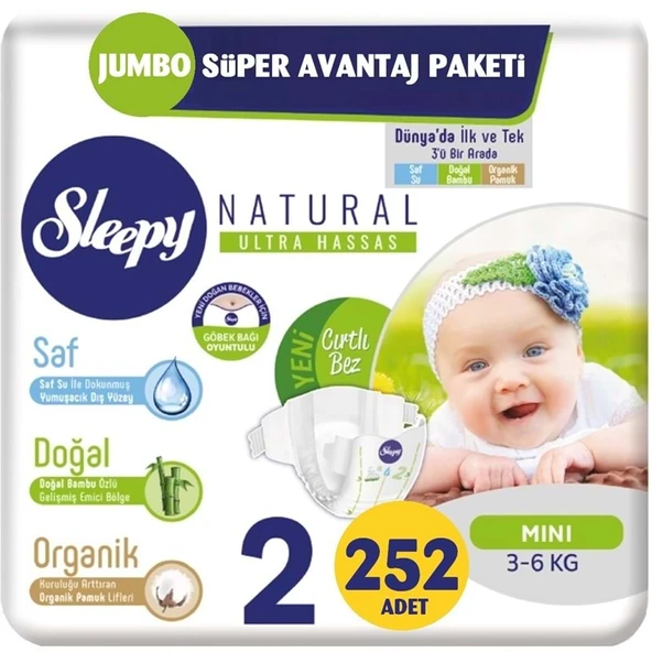 Sleepy Bebek Bezi Naturel Beden:2 (3-6Kg) Mini 252 Adet Jumbo Süper Avantaj Pk ürün görseli