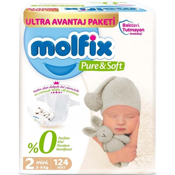 Molfix Pure&Soft Bebek Bezi Beden:2 (3-6Kg) Mini 124 Adet Ultra Avantaj Pk ürün görseli