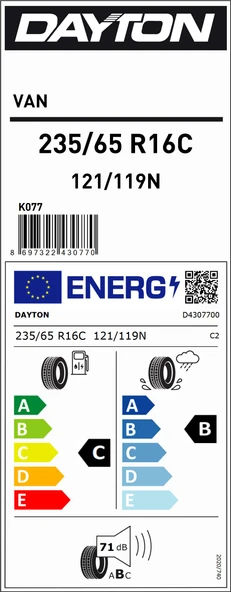 Dayton 235/65R16 C 121/119N 12Kat Van C-B-71 Yaz Hafif Ticari Lastiği (Üretim Yılı: 2025) - 2
