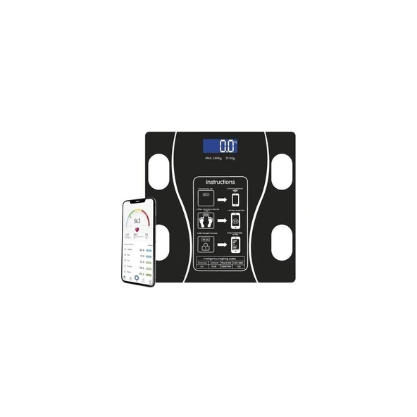 XK-26C Siyah Dijital Baskül Yağ Kas Su Vücut Kitle Indeksi Kilo Ölçer Bluetooth Tartı