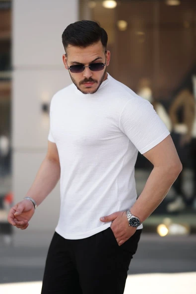 Erkek Ağaç Kabuğu Desenli Kısa Kollu T-shirt - Resim 2