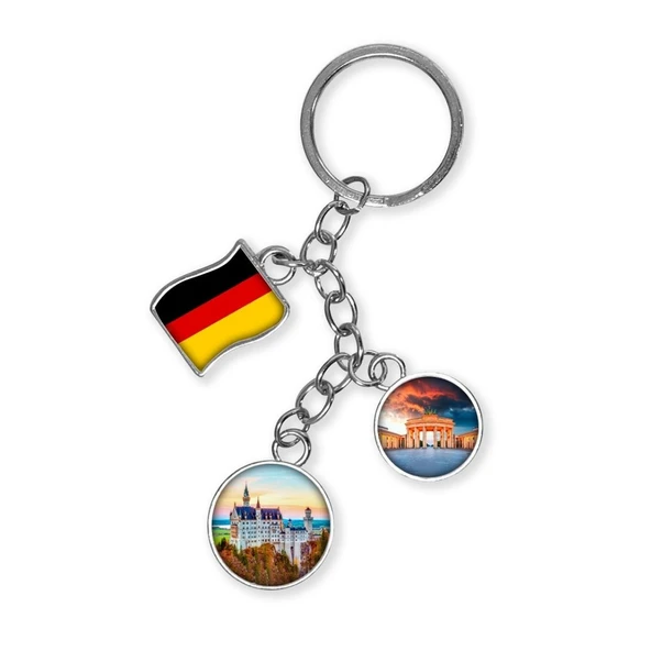 Almanya Üçlü Epoksi Metal Çift Taraflı Damla Anahtarlık Germany ürün görseli