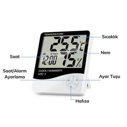 Dijital Termometre Sıcaklık Ve Nem Ölçer Masa Saati Alarm - 11