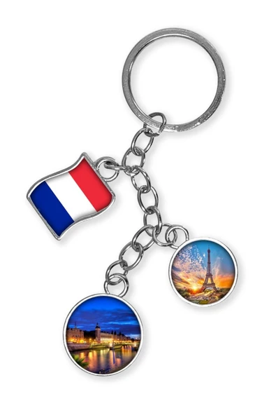 Fransa Üçlü Epoksi Metal Çift Taraflı Damla Anahtarlık France - Resim 4