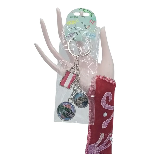 Avusturya Üçlü Epoksi Metal Çift Taraflı Damla Anahtarlık Austria - Resim 2