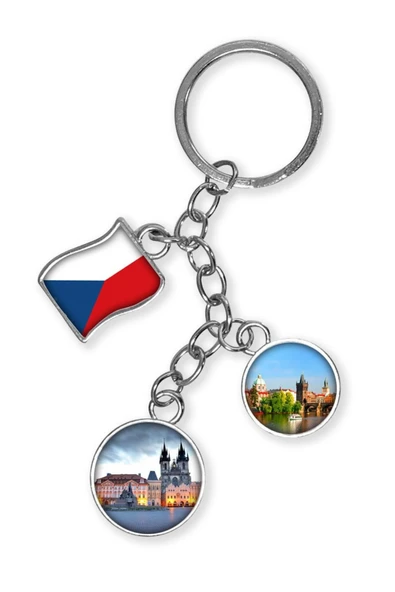 Çek Cumhuriyeti Üçlü Epoksi Metal Çift Taraflı Damla Anahtarlık Czech Republic - Resim 4