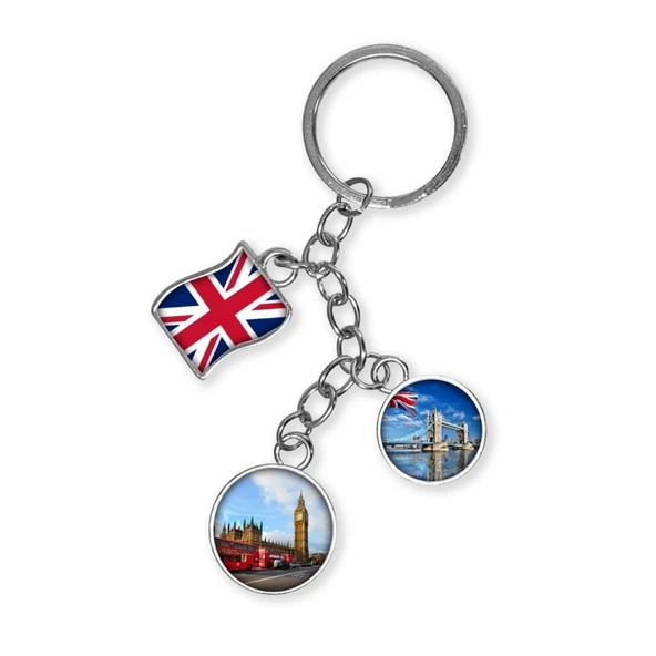 İngiltere Üçlü Epoksi Metal Çift Taraflı Damla Anahtarlık England ürün görseli