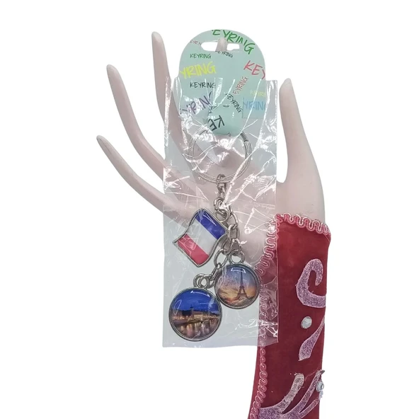 Fransa Üçlü Epoksi Metal Çift Taraflı Damla Anahtarlık France - Resim 2