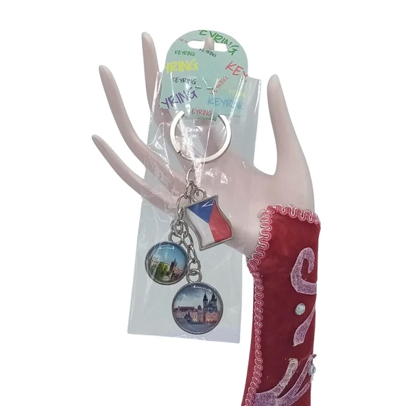 Çek Cumhuriyeti Üçlü Epoksi Metal Çift Taraflı Damla Anahtarlık Czech Republic - Resim 2