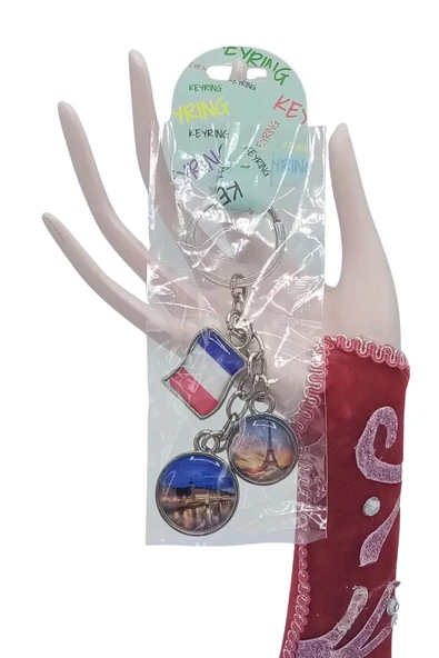 Fransa Üçlü Epoksi Metal Çift Taraflı Damla Anahtarlık France - Resim 5