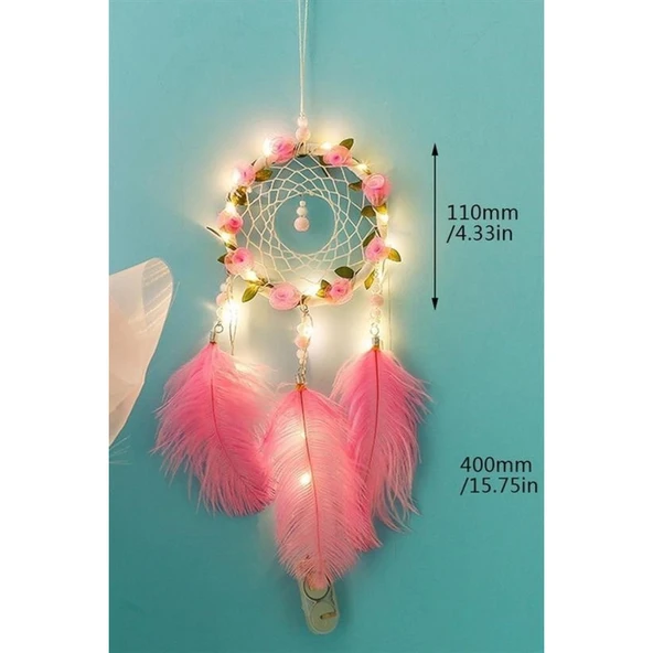 Buffer® El Yapımı Kuş Tüyü Ve Led Işıklı Dekoratif Asma Düş Rüya Kapanı - 15