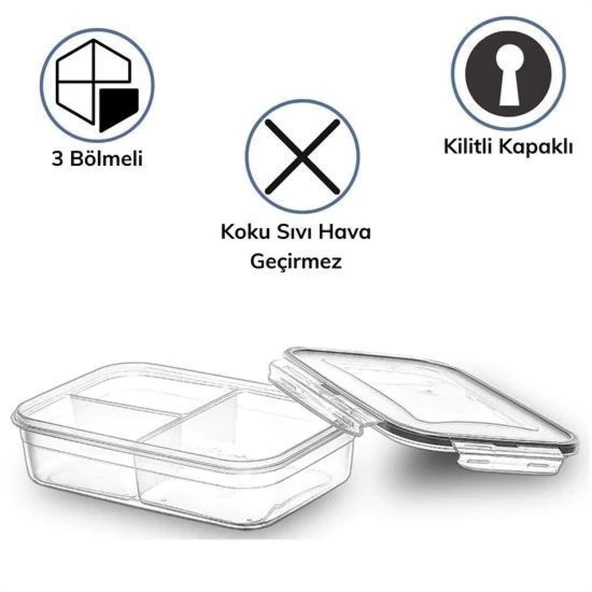 Buffer® 3 Bölmeli Kilitli Kapaklı 1 Litre Erzak Saklama Kabı Lc-510 - 3
