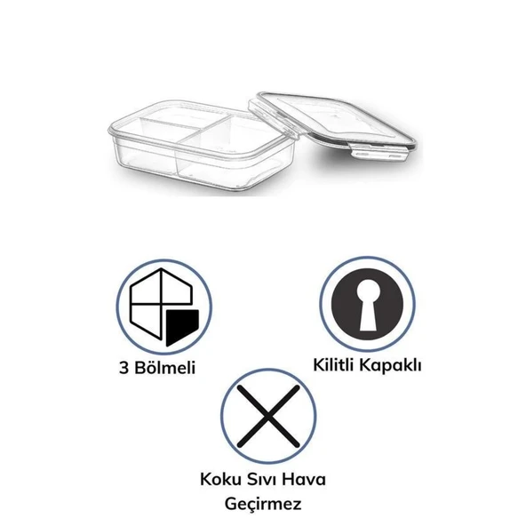 Buffer® 3 Bölmeli Kilitli Kapaklı 1 Litre Erzak Saklama Kabı Lc-510 - 7