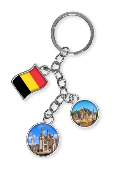 Belçika Üçlü Epoksi Metal Çift Taraflı Damla Anahtarlık Belgium - Resim 4