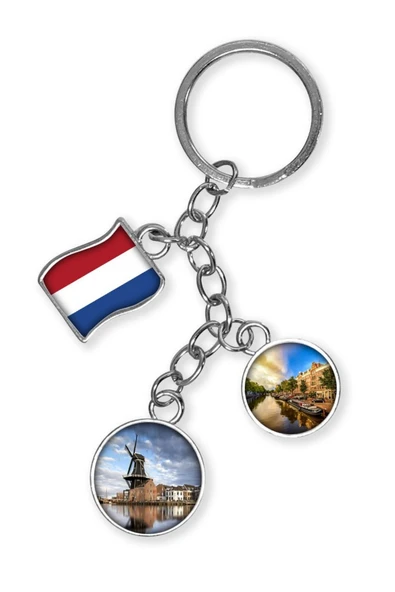 Hollanda Üçlü Epoksi Metal Çift Taraflı Damla Anahtarlık Holland - Resim 4