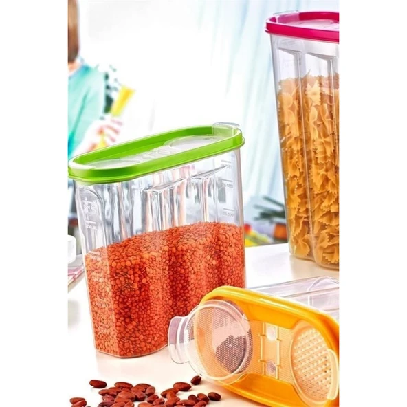 Buffer® 2 Kapaklı Ölçekli Erzak Kuru Gıda Saklama Kutusu Kabı - 1,7 Litre - Sa935 - 6