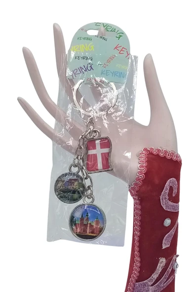 Danimarka Üçlü Epoksi Metal Çift Taraflı Damla Anahtarlık Denmark - Resim 5