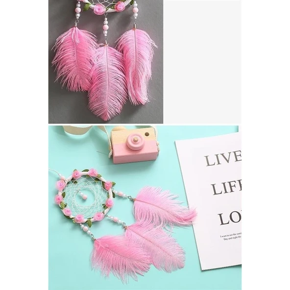 Buffer® El Yapımı Kuş Tüyü Ve Led Işıklı Dekoratif Asma Düş Rüya Kapanı - 7