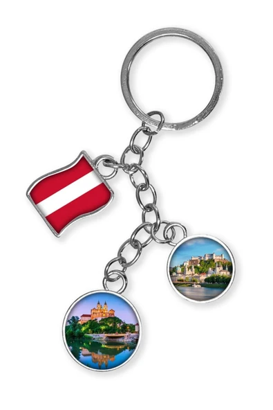 Avusturya Üçlü Epoksi Metal Çift Taraflı Damla Anahtarlık Austria - Resim 4