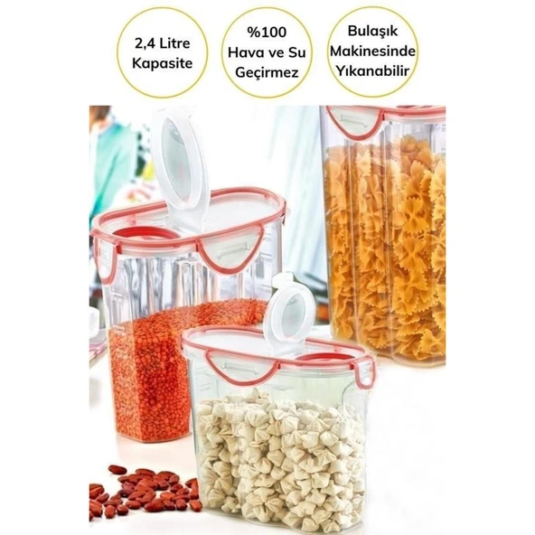 Buffer® Kilitli Kapaklı Contalı Hava,su Sıvı Geçirmez 2,4 Litre Erzak Saklama Kabı-sa590 - 6