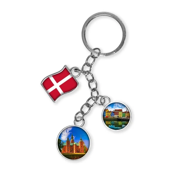 Danimarka Üçlü Epoksi Metal Çift Taraflı Damla Anahtarlık Denmark ürün görseli