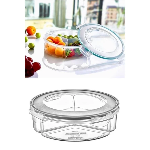 Buffer® 3 Bölmeli Sızdırmaz Contalı Kilitli Kapaklı 1,35 Litre Yuvarlak Erzak Saklama Kabı Lc-500 - 7