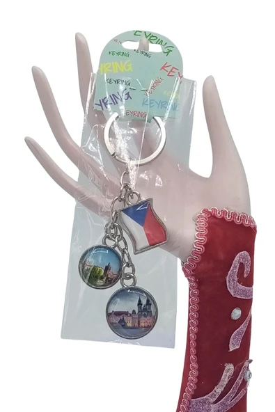 Çek Cumhuriyeti Üçlü Epoksi Metal Çift Taraflı Damla Anahtarlık Czech Republic - Resim 5