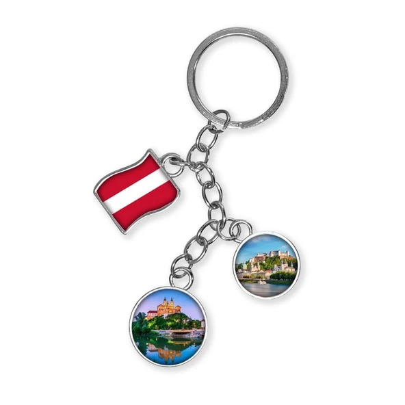 Avusturya Üçlü Epoksi Metal Çift Taraflı Damla Anahtarlık Austria ürün görseli