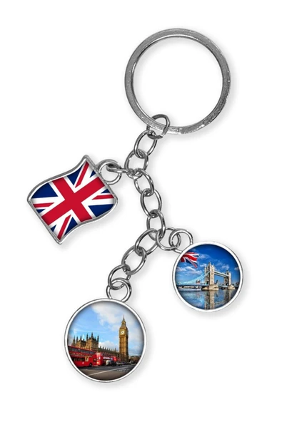 İngiltere Üçlü Epoksi Metal Çift Taraflı Damla Anahtarlık England - Resim 4